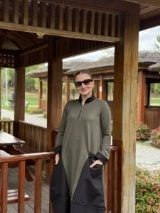 Fermuarlı Oysho tasarım elbise Haki