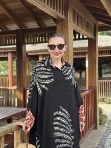 Viskon oversize Hawai Takım Siyah