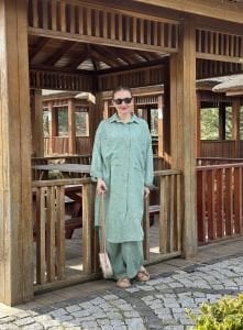 Pamuk-Keten oversize Takım Mint yeşil
