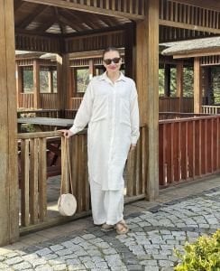 Pamuk-Keten oversize Takım Beyaz