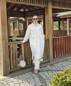 Pamuk-Keten oversize Takım Beyaz