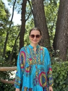 Mavi Mısra Viskon Katleya Elbise