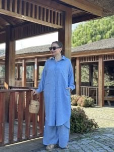 Pamuk-Keten oversize Takım MAVİ