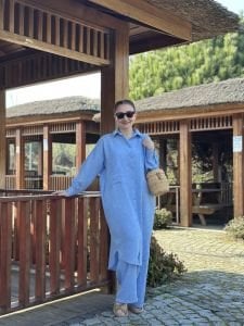 Pamuk-Keten oversize Takım MAVİ