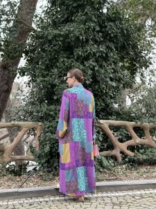 Mor-pembe Patchwork gömlek elbise