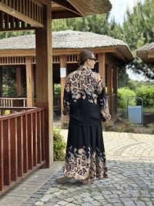 Keten pamuk etekli Takım siyah