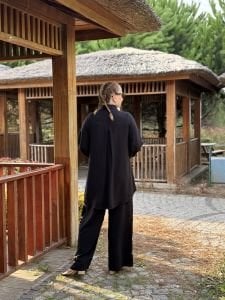 Siyah Viskon pullu nakışlı Takım