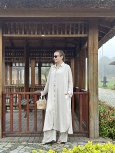 Pamuk keten oversize Takım bej