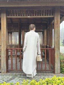 Pamuk keten oversize Takım bej