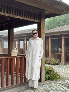 Pamuk keten oversize Takım bej
