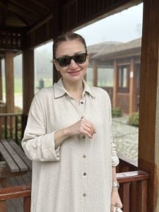 Pamuk keten oversize Takım bej