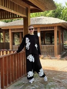 Baskılı Oysho pamuk takım siyah