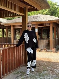 Baskılı Oysho pamuk takım siyah