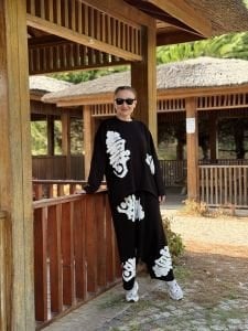 Baskılı Oysho pamuk takım siyah