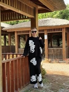 Baskılı Oysho pamuk takım siyah