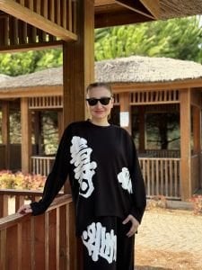 Baskılı Oysho pamuk takım siyah