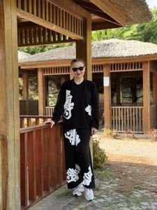 Baskılı Oysho pamuk takım siyah