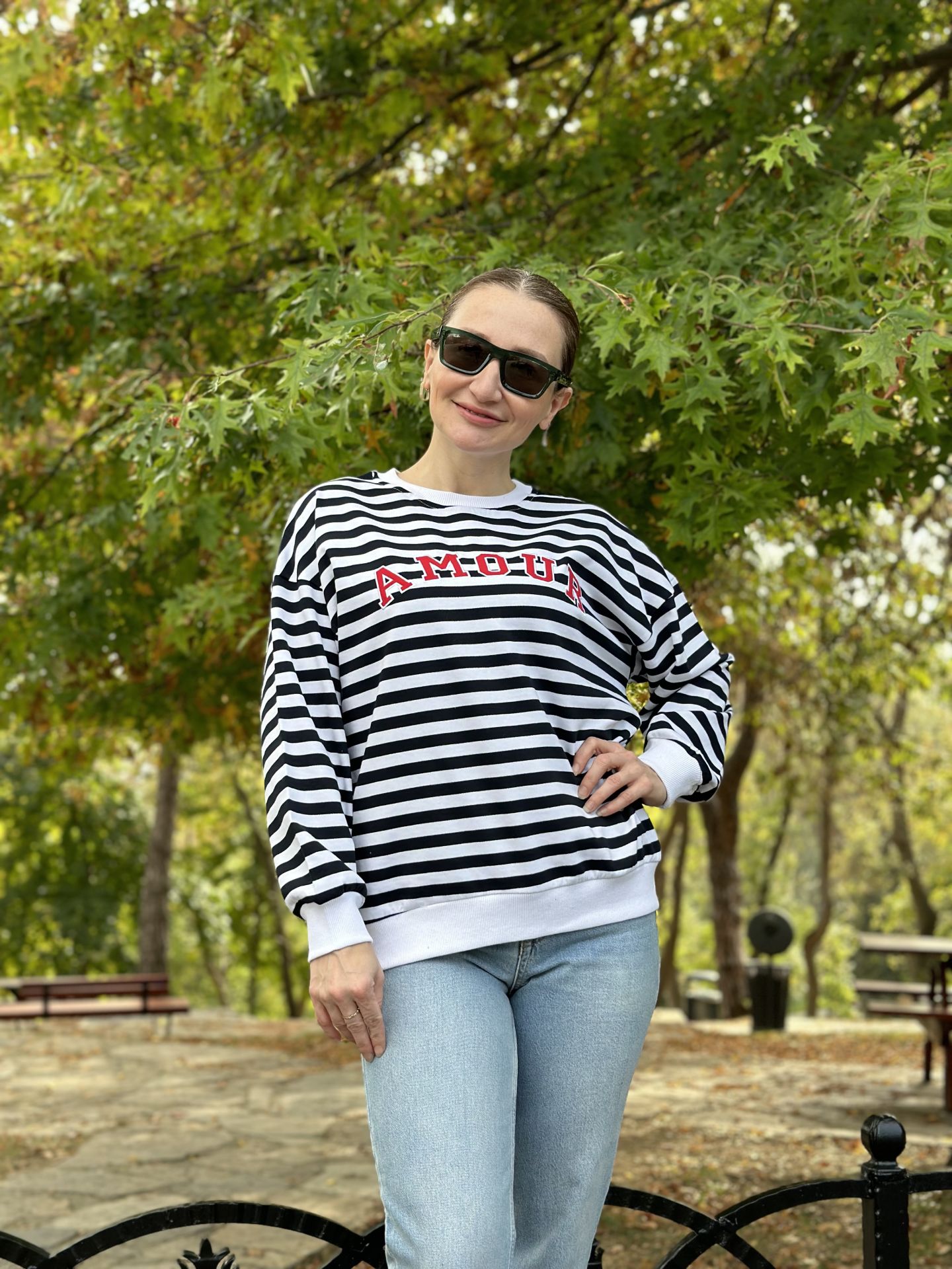 Çizgili AMOUR 2 iplik sweatshirt