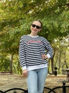 Çizgili AMOUR 2 iplik sweatshirt