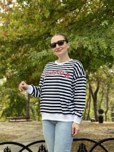 Çizgili AMOUR 2 iplik sweatshirt