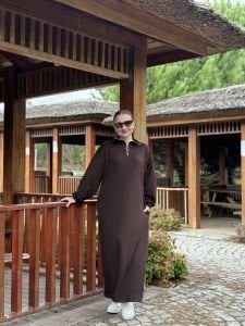 Kahve Yarım FERMUARLI OYSHO ELBİSE