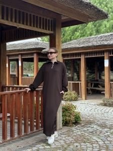 Kahve Yarım FERMUARLI OYSHO ELBİSE