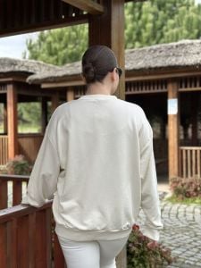 2 iplik pamuklu Krem Oversize teddy sweatshirt
