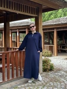 Lacivert Yarım FERMUARLI OYSHO ELBİSE