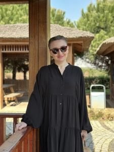 Viskon düz katleya elbise siyah