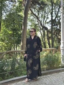 Viskon nakışlı oversize Etekli Takım Siyah