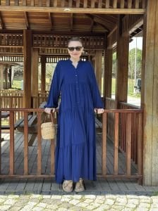 Viskon düz katleya elbise lacivert