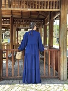 Viskon düz katleya elbise lacivert