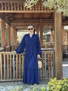 Viskon düz katleya elbise lacivert