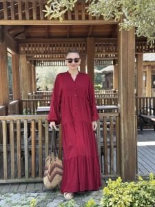 Viskon düz katleya elbise bordo