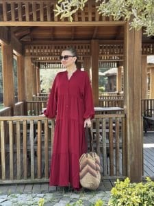 Viskon düz katleya elbise bordo