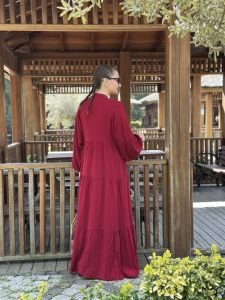 Viskon düz katleya elbise bordo