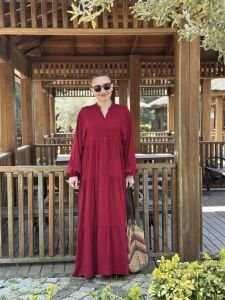 Viskon düz katleya elbise bordo