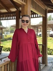 Viskon düz katleya elbise bordo