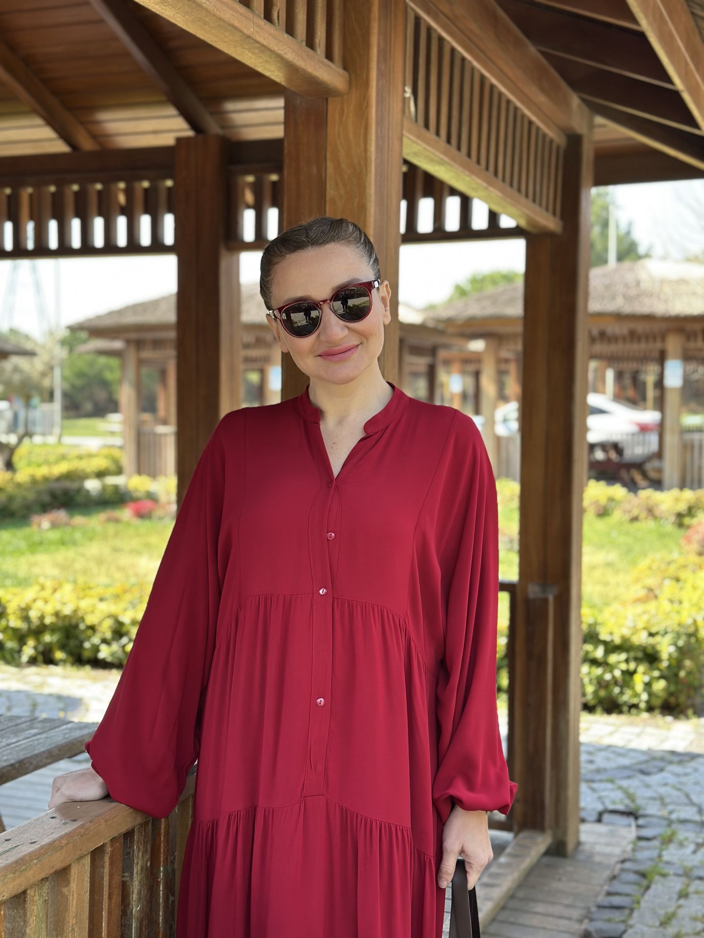 Viskon düz katleya elbise bordo