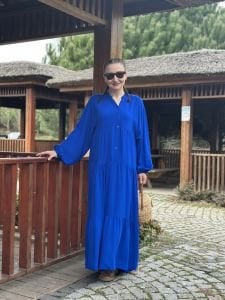 Viskon düz katleya elbise saks