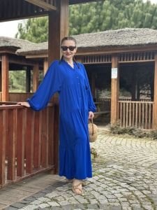 Viskon düz katleya elbise saks