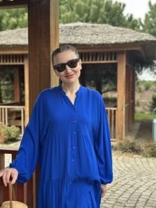 Viskon düz katleya elbise saks