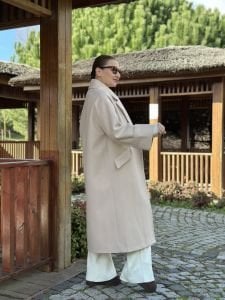 TEK Düğmeli Kaşe Kaban taş