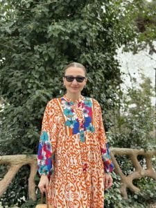 Turuncu Etek Ucu çiçek Katleya elbise
