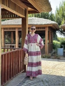Tam boy Çiçek Seçil elbise pembe