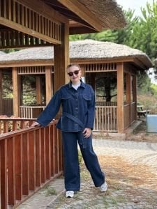 Koyu mavi kuşaklı Ceket pantolon KOT TAKIM