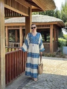 Tam boy Çiçek Seçil elbise mavi