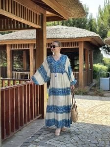 Tam boy Çiçek Seçil elbise mavi