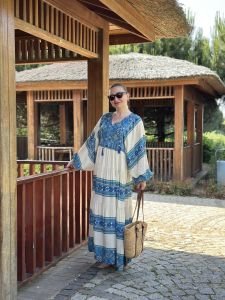 Tam boy Çiçek Seçil elbise mavi