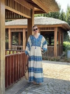 Tam boy Çiçek Seçil elbise mavi